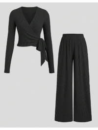  Set bluză și pantaloni casual din material texturat