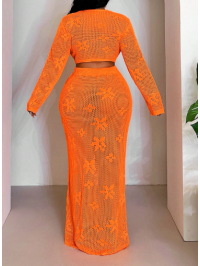 Set de fuste și top din tricot cu goluri 