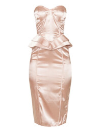 ROCHIE MIDI PEPLUM STRUCTURATA CORSET NUDE SATIN