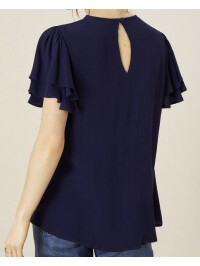 Top albastru cu broderie florală-Bleumarin-36