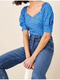 Top albastru Billy din jerseu cu imprimeu cu buline-Albastru-L