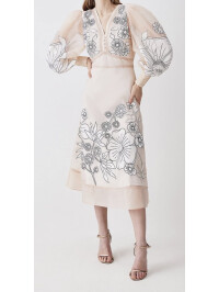 ROCHIE MIDI CREM CU BRODERIE 