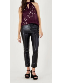 Top mov Simone cu guler halter, broderie și pene-Mov-S