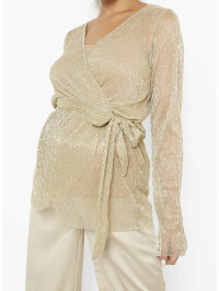 Bluză înfășurată metalic lucioasă de maternitate