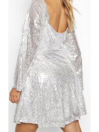 Plus Rochie Skater cu maneci bufante cu paiete