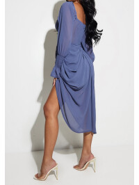 ROCHIE MIDI DRAPATĂ DE SATIN ALBASTRU MINERAL 