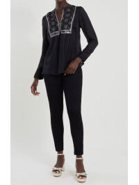 Bluză cu bretele brodate Haley-Negru-M