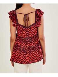 Top cu print animal zig-zag și bust cu fronseuri-Rosu-36