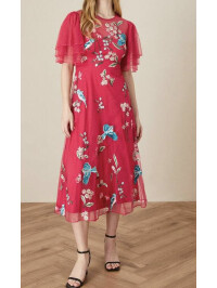 Rochie midi brodată Lillie -Rosu-44