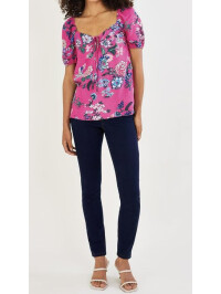 Top mov Olana cu imprimeu floral și margini decorative-Mov-XL