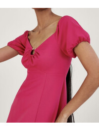 Rochia Katie Bardot roz cu detaliu inel -Roz-38