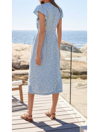 Rochie de vară cu imprimeu floral mic.-Albastru-44