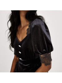 Salopeta Jamie din catifea elastică-Negru-44