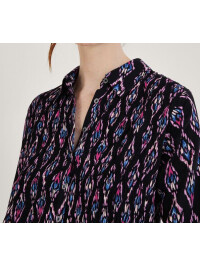 Bluză cu imprimeu Ikat și fronseuri, realizată din LENZING™ ECOVERO™-Roz-S