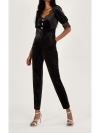 Salopeta Jamie din catifea elastică-Negru-44