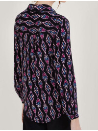 Bluză cu imprimeu Ikat și fronseuri, realizată din LENZING™ ECOVERO™-Roz-S