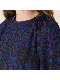 Bluză mărgele cu imprimeu animal-Albastru-M
