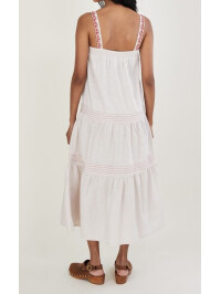 Rochie cu bretele late, broderie paisley, culoare ivory