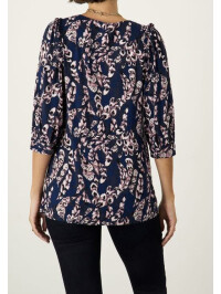 Bluză albastră cu mâneci lungi și imprimeu cu pene