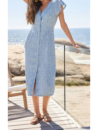 Rochie de vară cu imprimeu floral mic.-Albastru-44