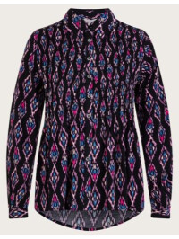 Bluză cu imprimeu Ikat și fronseuri, realizată din LENZING™ ECOVERO™