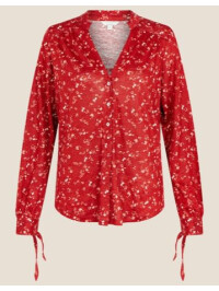 Top de in cu mânecă lungă cu imprimeu floral -Rosu-M