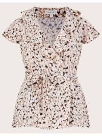 Top Anna cu imprimeu animalier și croi inchis natural