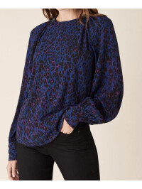 Bluză mărgele cu imprimeu animal-Albastru-M