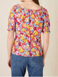 Top roșu din jerseu cu imprimeu floral și decolteu in formă de inimă-Rosu-L