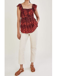 Top cu print animal zig-zag și bust cu fronseuri