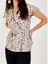 Top Anna cu imprimeu animalier și croi inchis natural