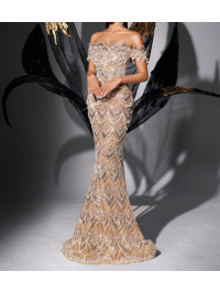 Rochie elegantă de petrecere cu paiete și mărgele, cu umeri goi