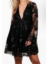 Plus rochie skater cu paiete florale