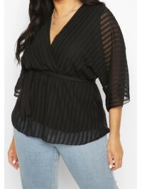 Bluză cu mâneci kimono cu dungi Plus