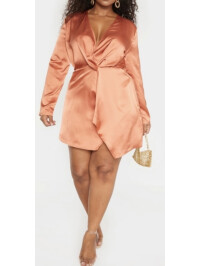 PLUS ROCHIE CU MÂNECĂ LUNGĂ DE SATIN RUST