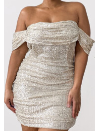 PLUS ROCHIE BARDOT BODYCON CU PAIETE CREMA