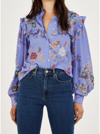 Bluză cu imprimeu floral și broderie, din viscoză sustenabilă-Albastru-36