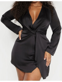 PLUS ROCHIE NEGRU SATINAT CU MANECA LUNGA