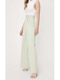 Pantaloni largi croiți cu talie înaltă Mint 