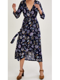 Rochie petrecută albastră din jerseu cu nervuri și imprimeu floral-Bleumarin-42