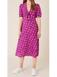 Rochie Abril cu imprimeu și detalii cu fundiță-Roz-40