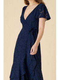 Rochie maxi Naomi albastră, petrecută, cu volănașe