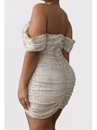 PLUS ROCHIE BARDOT BODYCON CU PAIETE CREMA