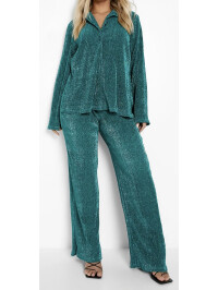 Plus pantaloni largi din plissé metalic