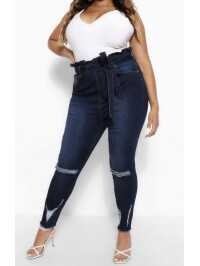 Plus blugi skinny cu brâu și talie înaltă