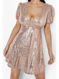 ROCHIE SKATER CU MANECI BUFAANTE DIN PAIETE 