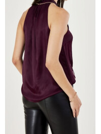 Top mov Simone cu guler halter, broderie și pene-Mov-S