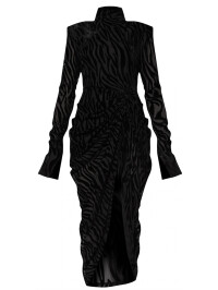 ROCHIE MIDI DRAPATĂ BLACK ZEBRA DEVORE CU GÂT ÎNALT