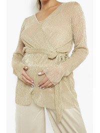 Bluză înfășurată metalic lucioasă de maternitate