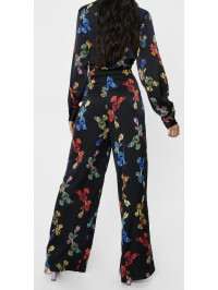 Pantaloni largi cu talie înaltă cu imprimeu floral